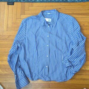 NEW GAP Women Sz XL Shirt Top Button Up Blue White Striped Cropped 100% Cotton